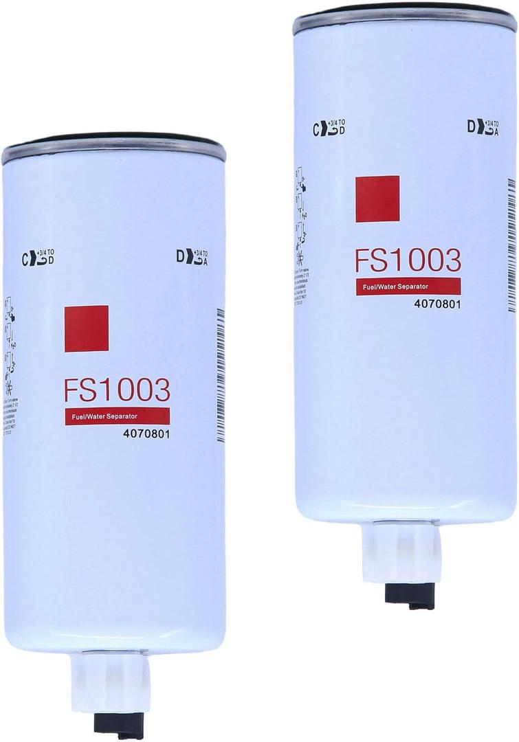 2 Pack of FS1003 Water Separator Fuel Filter Replaces 4070801, FS1065, FS19596, 4934879, BF1293-SPS, BF1378-SPS, 33604, 33965, 3406889 Fits Cummins Engines Freightliner Kenworth Peterbilt Volvo Trucks