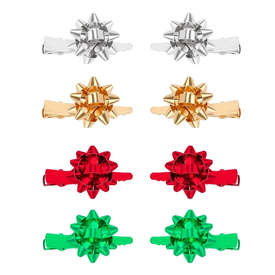 Christmas Hair Clips 8pcs Xmas Bow Alligator Hair Clips Pins Accessories for Women Girls Festival Holiday Decoration