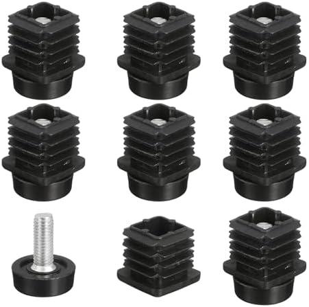 uxcell 8 Set Leveling Feet, M8x25x25mm Plastic Adjustable Furniture Leg Leveling Rectangle Tube Insert Screw-in Glide Levelers Fit Hole 25mm for Table Chair Furniture, Black