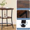 DUMOS Side Round Table for Living Room, 2-Tier Accent End Table with Storage Shelf,Sturdy Metal Frame Nightstand for Small Space, Round Bedside,Rustic Brown and Ink Black