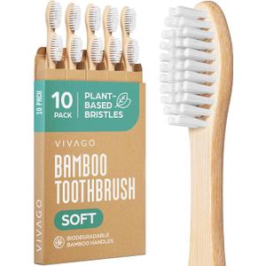 VIVAGO Bamboo Toothbrushes 10 Pack  Natural Toothbrushes, Plant-Based Soft Bristles  Eco-Friendly Wooden Toothbrush