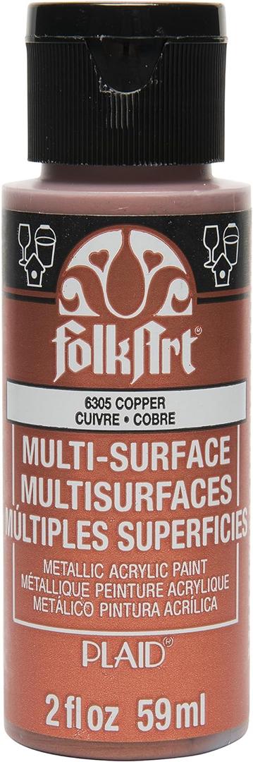 FolkArt Multi-Surface Metallic Paint in Assorted Colors (2 oz), Metallic Copper (2 Fl Oz (Pack of 1))