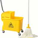 22-Qt (5.5 Gallon) Mop Bucket with Wringer on Wheels,Cotton Mop Included