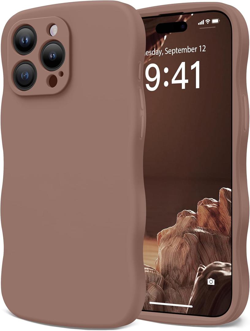 Magnetic for iPhone 15 Pro Max Case, [Full Camera Protection][Compatible with MagSafe] Cute Wave Frame Silicone Shockproof Protective Phone Case for iPhone 15 Pro Max 6.7",Brown