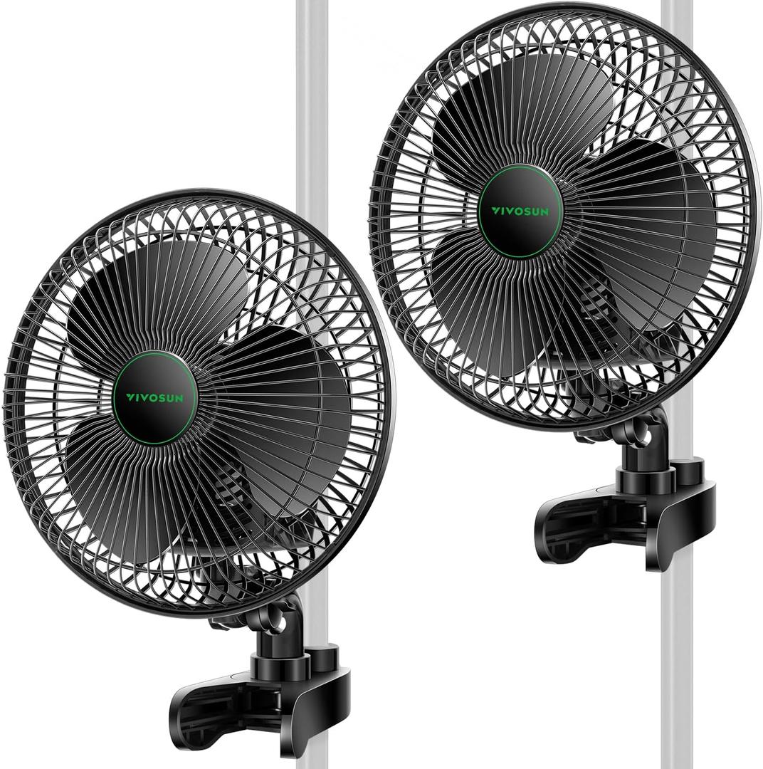 VIVOSUN AeroWave A6 Grow Tent Clip Fan, Patented Portable Auto Oscillating Fan 6" with 2-Speed, Strong Airflow but Low Noise, and Fully-Adjustable Tilt for Hydroponic Ventilation, Black, 2-Pack (2, Black)
