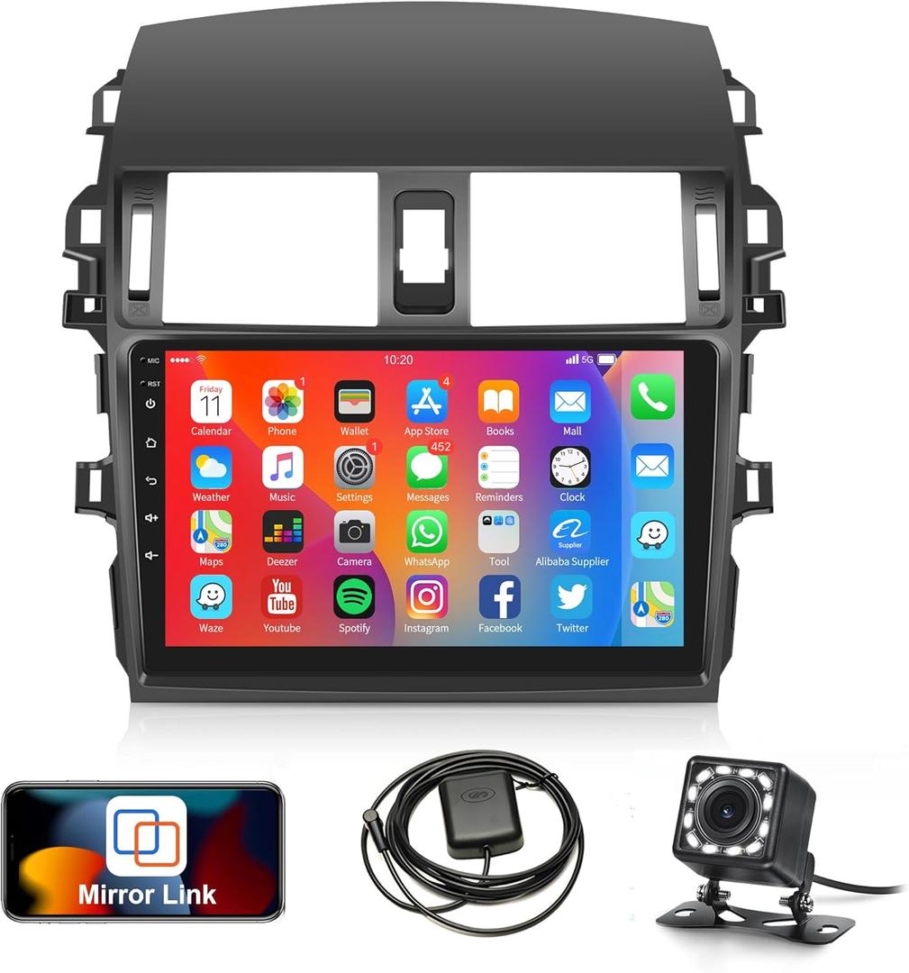 2G+32G Car Radio for Toyota Corolla 2009-2013 Android 13 Car Stereo GPS Navigation, Rimoody 9 Inch Touch Screen Bluetooth WiFi Mirror Link FM HiFi SWC Rear View Camera Microphone