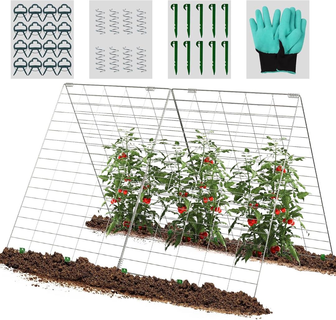 4 Panels Cucumber Trellis for Raised Bed, Rustproof A-Frame Garden Trellis, Foldable Trellis for Climbing Plants Outdoor with Accessories, Raised Bed Trellis for Climbing Plants Vegetables Fruits