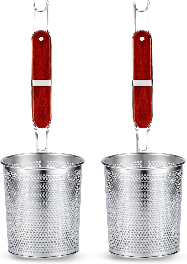 Micro-Perforated Stainless Steel Pasta Strainer With handle, Food Dumpling Noodle Strainer,Straining Noodles Pasta Basket 2 PCS (Dia 5.5 Inch)