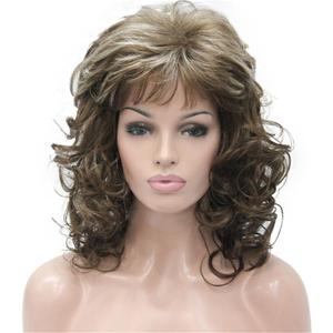 Aimole Women Long Curly Synthetic Wigs Natural Soft Wig (12TT26 Brown Highlighted)