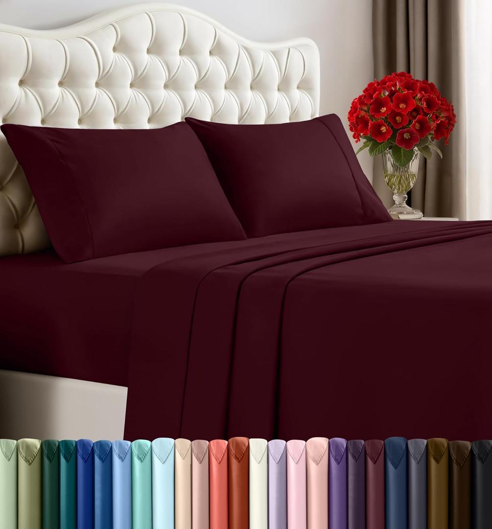 Utopia Bedding California King Sheet Set  4 Piece Bed Sheets for Cal King Size Bed, Soft and Breathable Microfiber, Includes 1 Fitted Sheet, 1 Flat Sheet and 2 Pillowcases (Burgundy)