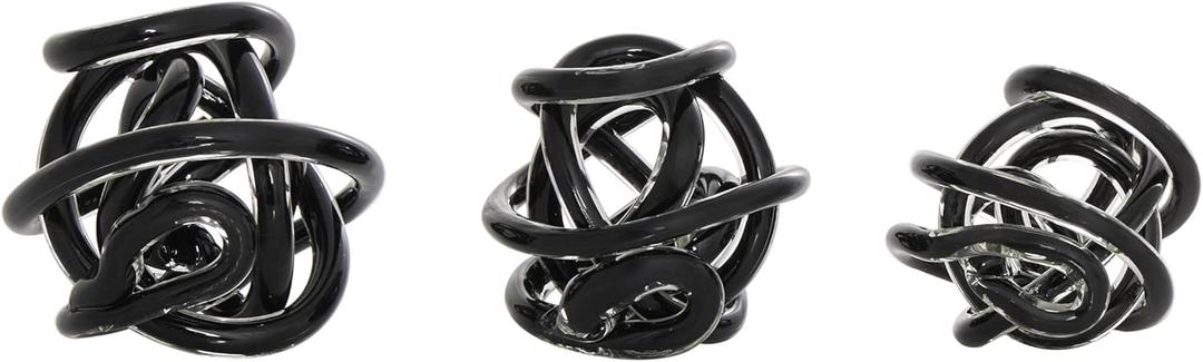 Deco 79 Glass Knot Decorative Sculpture Knotted Ball Home Decor Statues, Set of 3 Accent Figurines 5", 4", 4"W, Black