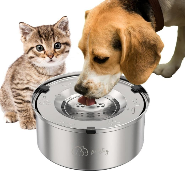 Dog Water Bowl Dispenser, No Spill Water Bowls for Dogs & Slow Feeder Stainless Steel Dog Bowl - Anti-Slip Pet Water Bowl Dispenser for Messy Drinkers
