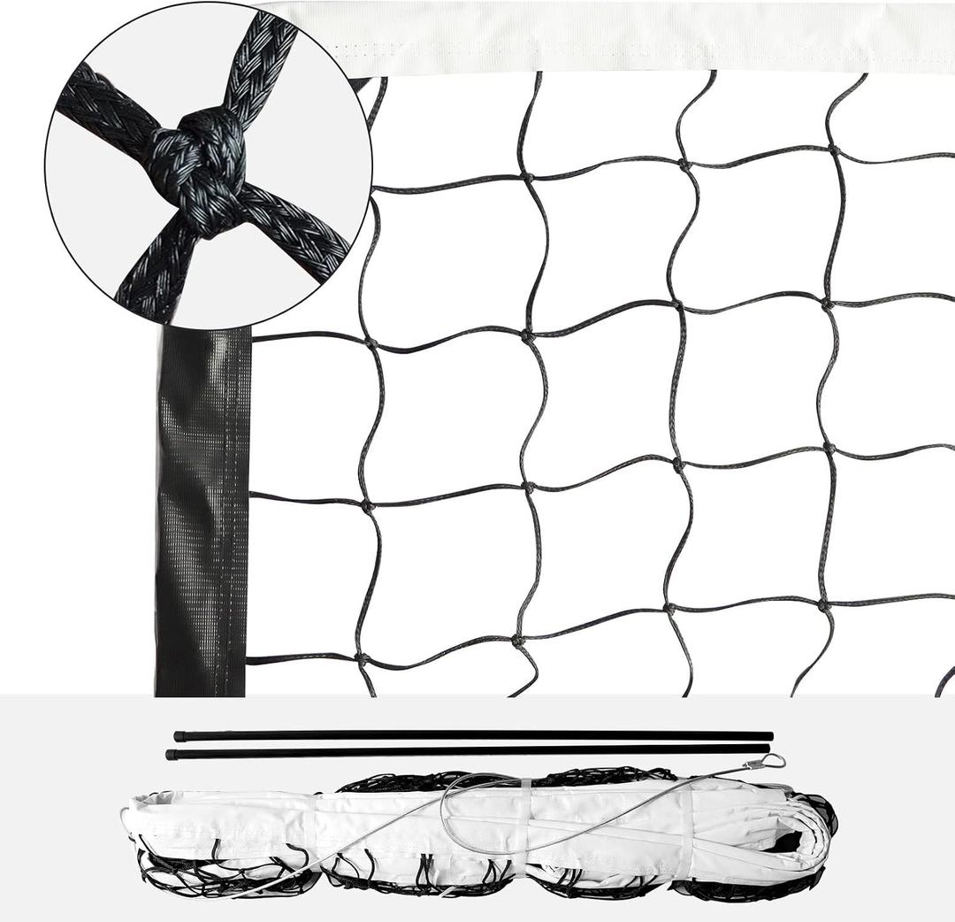 Professional Volleyball Net Heavy Duty Replacement Net - 32x3 FT - Steel Cable & Reinforced Dowels, 4" Square Mesh - for Outdoor Indoor, Backyard, Beach, Court, Pool, Park, School, Drills