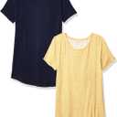 Amazon Essentials Women's Short-Sleeve Scoopneck Tunic, Pack of 2 (M)