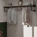 Clothes Rack 60in, Wall Mounted Garment Racks with Real Walnut Wood Shelf, Heavy Duty Hanging Clothes Rack, Multi-Purpose Hanging Rod, Space-Saving Closet Storage