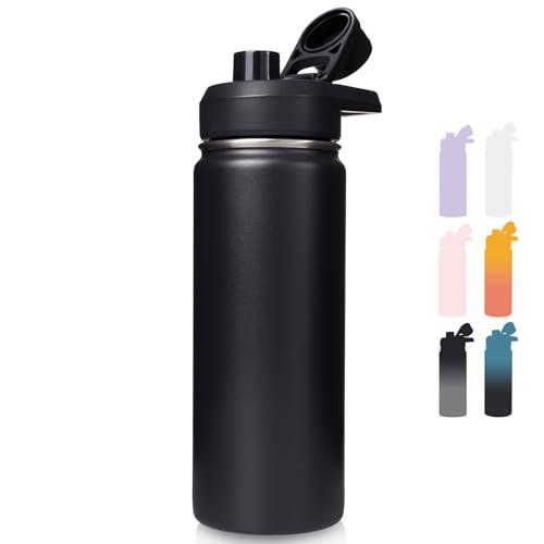 Fijinhom 18 oz Insulated Water Bottle with Handle, 304 Stainless Steel Water Bottles with Wide Mouth, Double Wall Vacuum Sports Water Bottle, BPA Free, Keep Cold and Hot, Black