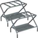 Smuxee Copper Luggage Rack Pack of 2, Foldable Suitcase Stand with Fabric Storage Shelf, Luggage Holder with 4 Nylon Straps for Guest Room Bedroom Hotel