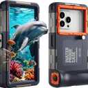 Underwater Phone Case for Snorkeling, 50ft/15M Professional Waterproof Phone Case for iPhone 12-17 Pro Max, Galaxy S23-S25, Google Pixel, Underwater Photo(NOT for Ultra-Thin/Folding Screens) [Orange]