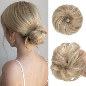 CJL HAIR 2PCs Small Cute Messy Bun Hair Piece for Thin Hair Women Mini Synthetic Curly Bun Scrunchies Updo Hairpieces Sunny Blonde