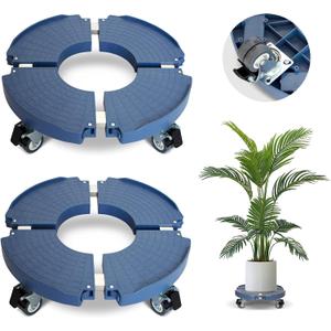 2 Pack Rolling Plant Stand with Wheels,15-21Adjustable Heavy Duty Plant Caddy with Wheels for Indoor Outdoor Planter Dolly Lockable (Blue)