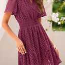 PRETTYGARDEN Womens 2026 Summer Short Dress V Neck Short Sleeve A Line Hollow Out Lace Cute Casual Beach Party Spring Dresses (S)
