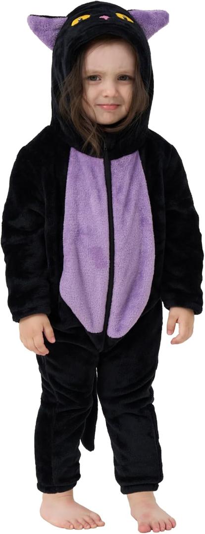 Unisex Baby Animal Costume Pajamas, Infant Flannel Hooded Halloween Romper Cosplay Costume/Homewear/Sleepwear (12-18 Months/Height:30"-32", Cat)