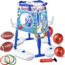 Pool Basketball Hoop 3-in-1 Basketball Football Ring Toss Games Pool Toys with 5 Balls, Floating Basketball Hoop for Pool for Kids & Adults Indoor Outdoor