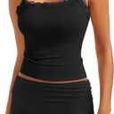 SUUKSESS Women Pajama Set Lace Trim Cami Tank Top M