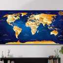 canvas wall art world map Wall Art for Living Room Office Wall Decor map of the world Pictures for Bedroom World Map Art Large Kitchen Decor 40"X20" Motivational Painting for Dining Room Wall Decorations