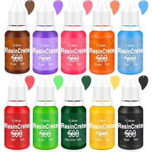 JDiction ResinCrete Pigment, 10 Color Highly Concentrated ResinCrete Dye for DIY Jewelry Making, Vivid Color Premium Quality Easy to Use for Paint, Craft-10ml Each (Multiple Colour)