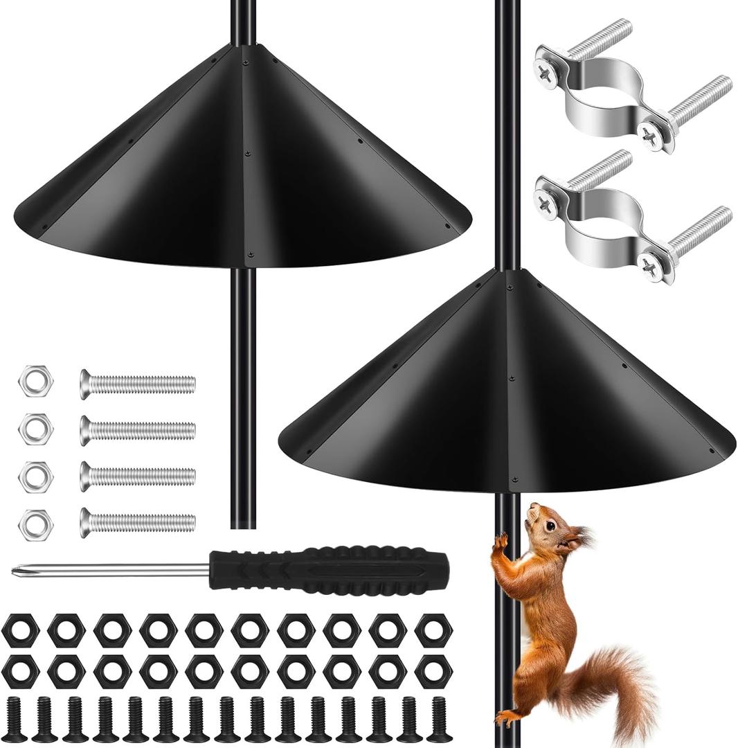 Qualirey 2 Pack 24 Inch Large Squirrel Baffle for Bird Feeder Pole, Outside Mount Bird House Guard for Outdoor Shepherd's Hook (Black,Pole)