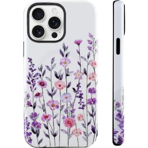 Magnetic for iPhone 14 Pro Max Case [Compatible with Magsafe] Colorful Floral Flower Pattern Design, Full Body 2 in 1 Shockproof Scratch Resistant Protective Cover for Women Girl (White)