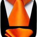 HISDERN Mens Solid Color Ties Formal Satin Necktie and Pocket Square Set Classic Wedding Business Tie & Handkerchief (Orange)