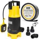 6500GPH Powerful Sump Pump with 1-1/2”Backwash Hose PVC Lay Flat Discharge Hose 1.5HP Sewage Effluent Pump with Float Switch 16FT Power Cord for Flooded House, Sump Pit, Pond Water Removal