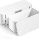 YECAYE 2 Pack Cable Management Box, Pet Friendly Cord Organizer Box for Home & Office, Child-Proof Cable and Power Strip Protector Box, Wire Hider and Cord Organizer for Desk, White