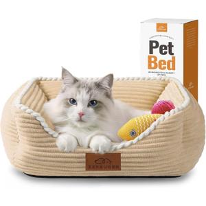 Rectangle Cat Dog Bed for Large Medium Small Pets Indoor Outdoor Machine Washable Sleeping Sofa Non-Slip Bottom Soft Puppy Bed Durable Orthopedic Calming Pet Cuddler (Small, Coffee)