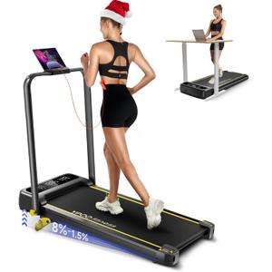 Foldable Treadmill with Incline, Walking Pad with Handle Bar 3 Level Incline, Portable Folding Treadmills for Home/Office 300 Lbs Capacity, Quiet Desk Treadmill with Remote Control & APP