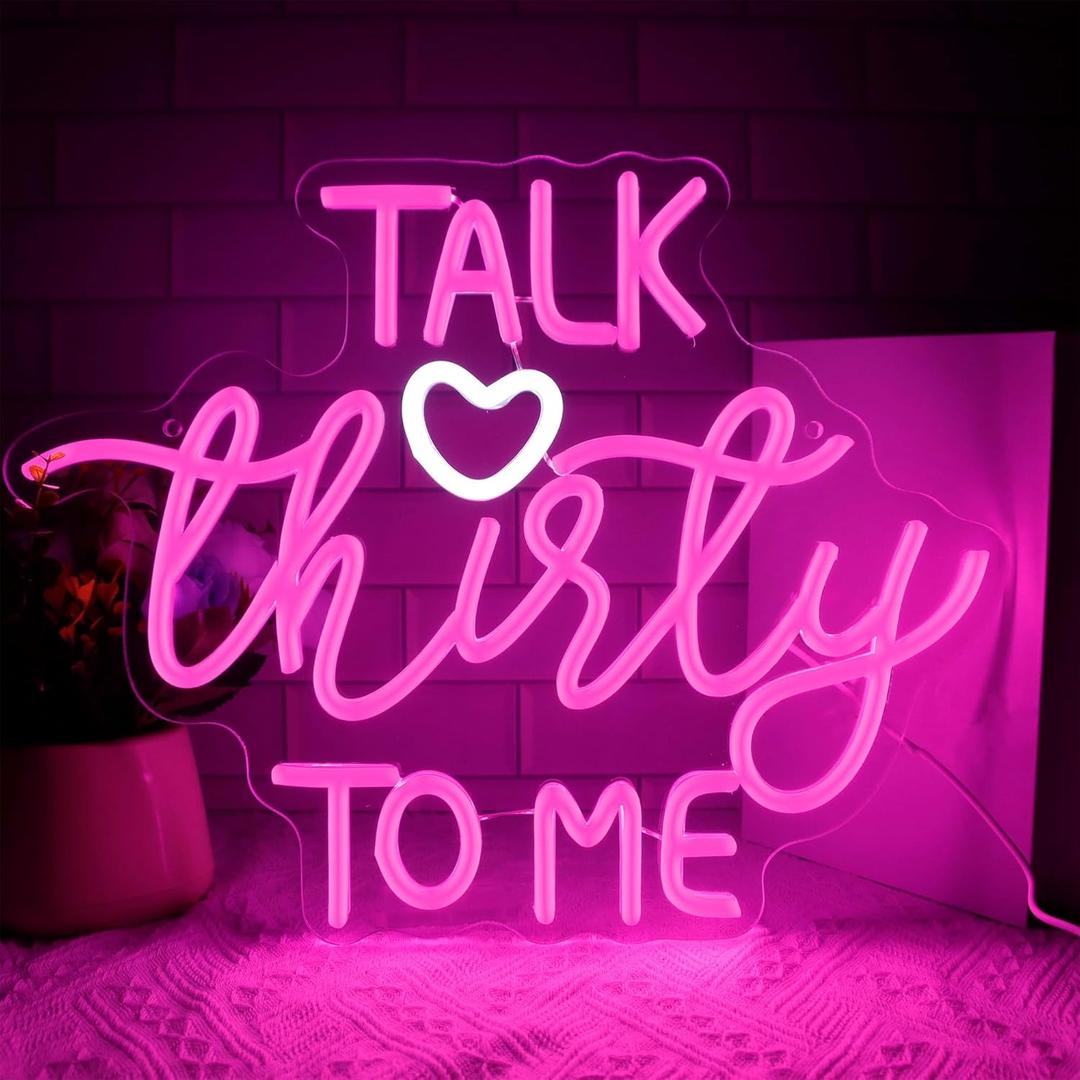 Talk Thirty To Me Neon Sign, Dimmable LED 30th Birthday Neon Sign for Wall Decor, 30th Birthday Decorations for Her Gifts, USB Neon Sign for Birthday Anniversary Home Wall Decor Party Wall