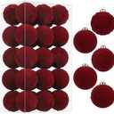 RoseCraft 28PCS Burgundy Velvet Christmas Ball Ornaments Set, 60MM/2.3Inch Shatterproof Flocked Ornament for Christmas Tree Hanging Holiday Valentine's Day Party Xmas Decorations.
