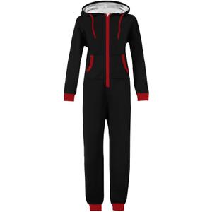 WOTOGOLD Men and Women Adult Pajamas Sportswear Hooded Unisex Jumpsuit (Medium, Black With Red Zipper)