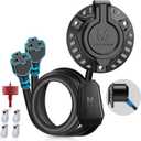 MICTUNING 15A 250V AC Port Plug, 5-in-1 T-Blade Adapter & 20'' Dual Extension Cord, 12 AWG RV Power Inlet Outlet Socket Heavy-Duty Shore Waterproof Outdoor Electrical Receptacle, with Hole Saw