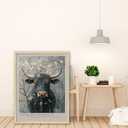 Bathroom Picture Wall Decor A Powerful Bull Adorned With Spring Blooms OAK Wood cow canvas Wall Art, 8x10in , bathroom wall art Rustic Farm Animal Canvas Print Poster for Living Room Bedroom Home Decoration