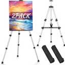 Portable Art Painting Easel Stands - Adjustable Display Artist Tripod Metal Easels with Bags for Table-Top/Floor Painting, Height from 17 to 66 inches, Sturdy for Drawing, Displaying - Silver
