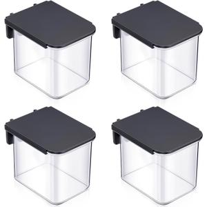 Weysat 4 Pack Pegboard Accessories Containers with Lid Black Clear Pegboard Bins with Hooks Plastic Organizer for Garage Kitchen Room Craft Storage, 3.9 x 3.2 x 3.2 Inch