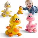 iPlay, iLearn Press to Go Duck Car Toys Set for Toddlers 1-3, Baby Push Go Racing Cars, Infant Play Vehicle Set, 1st Valentine Gift Easter Stuffer for 12-18 Months, 1 2 3 One Yrs Boys Girls Child Kids