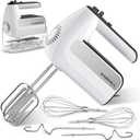5-Speed Electric Hand Mixer, 800W Handheld Mixer with Turbo for Baking & Cooking, Kitchen Food Mixer with Storage Case & 6 Stainless Steel Attachments (2 Beaters, 2 Dough Hooks, 2 Whisks)-White