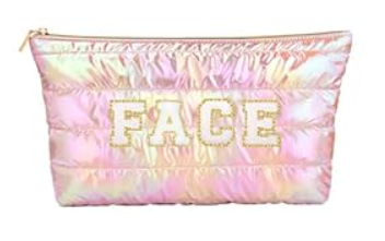 Hiroyuki Iridescent Makeup Bag, 14 inches Cosmetic Bag, Large Capacity Travel-Friendly Pouch (Face, pink)