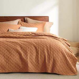 Bedsure King Size Quilt, Lightweight Comforter Set, Hazel Brown Bedspread | Coverlet, Basket Weave, All-Season Comfort, Skin-Friendly Soft, Breathable, Machine Washable, 106"x96", 3 Pcs, 2 Pillow Shams