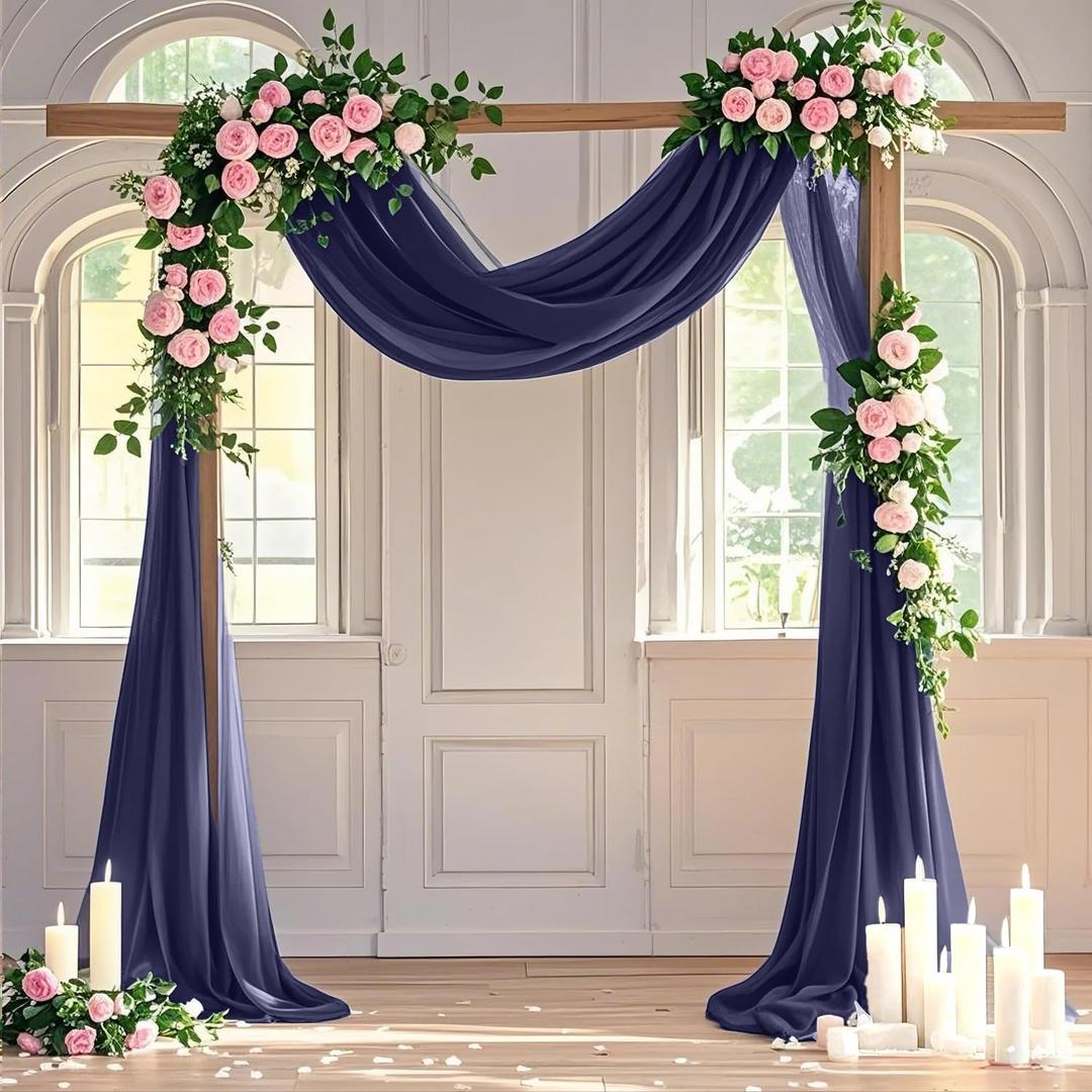 3×10 ft Shimmer Navy Blue Draping Sheer Arch Fabric For Wedding Party 3 Panels And 2 Panels Black