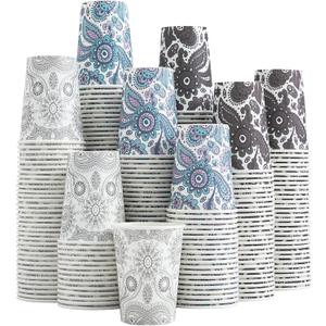 Clawsoff [300 Pack 8 OZ Paper Cups, Disposable Coffee Cups 8 oz Hot/Cold Colourful Beverage Drinking Cups for Office Party Home Picnic (Paisley) (Gray)